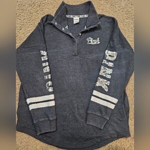 PINK Victoria's Secret Bling Oversized Sequin Half Snap Sweatshirt